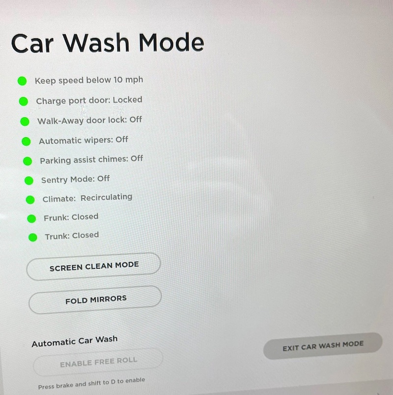 mode car wash / mode lavage auto tesla model 3 S X Y, mise à jour 2021.24 