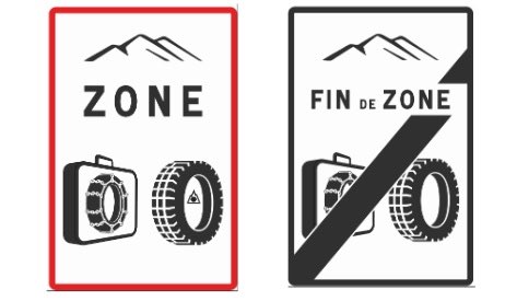 panneau equipement pneu neige et chaine obligatoire suite à loi montagne 2 novembre 2021 