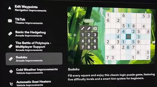 nouveau jeu sudoku sur tesla model 3 model Y model S et model X avec mise à jour 2021.44.25