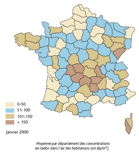carte radon france niveau radon par département